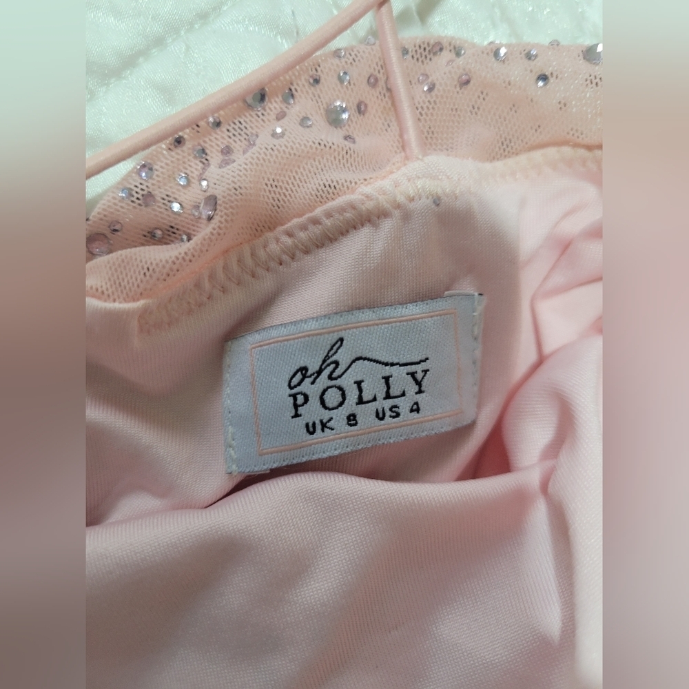 Oh Polly Blush Pink Rhinestone Ruched Mini Dress Size US 4 - Picture 5 of 5